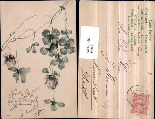 250401,Präge Litho AK Kleeblätter Klee Kleeblatt