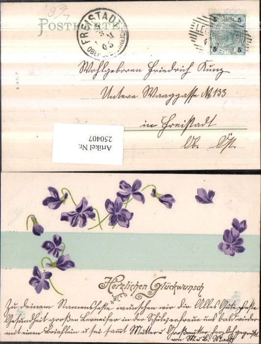 250407,Präge Litho AK Glückwunsch Veilchen Blumen