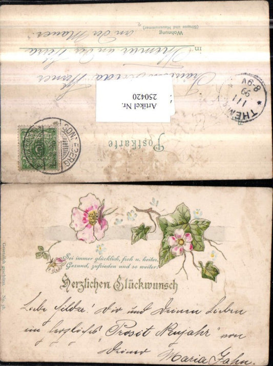250420, embossed postcard, congratulations, flowering branch, blossoms, flowers