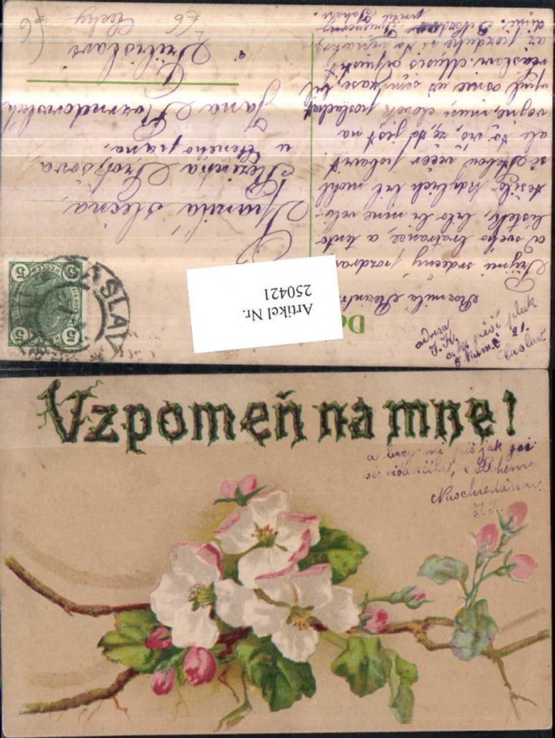 250421, Embosser Lithograph AK Flowering Branch Blossoms Flowers Buds