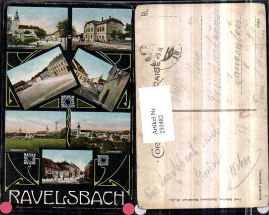 250482,Ravelsbach Totale Oberer u. Unterer Platz Hauptstraße Schule Kirche m. Kirchenplatz Mehrbildkarte