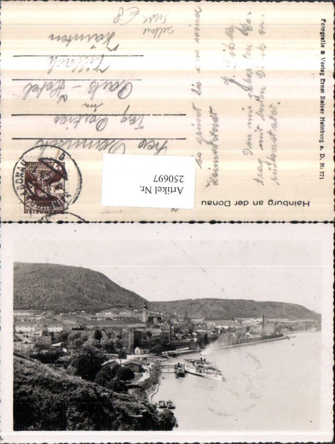 250697, Rare photo AK Hainburg on the Danube, overall view of steamers