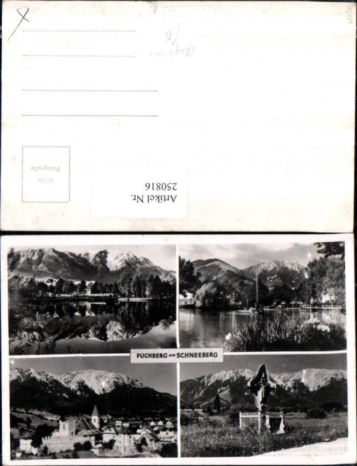 250816,Puchberg am Schneeberg Totale Teich See Burg Wegkreuz Martertl Mehrbildkarte