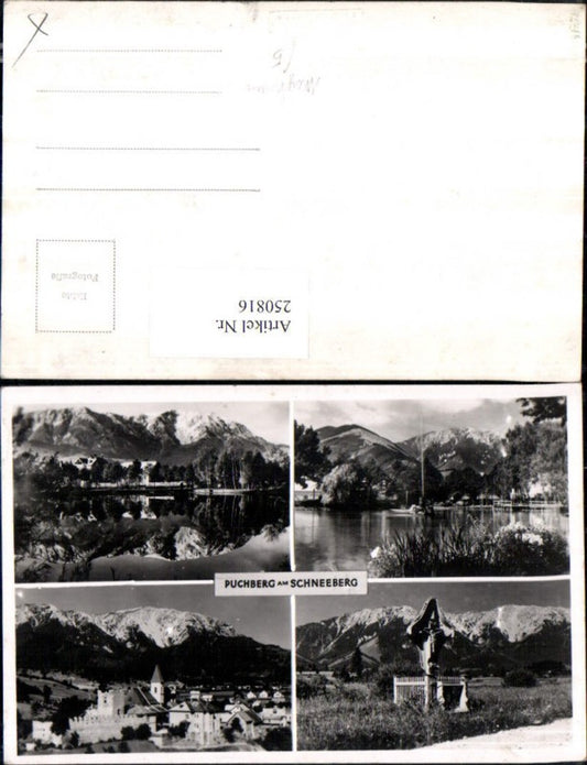 250816,Puchberg am Schneeberg Totale Teich See Burg Wegkreuz Martertl Mehrbildkarte