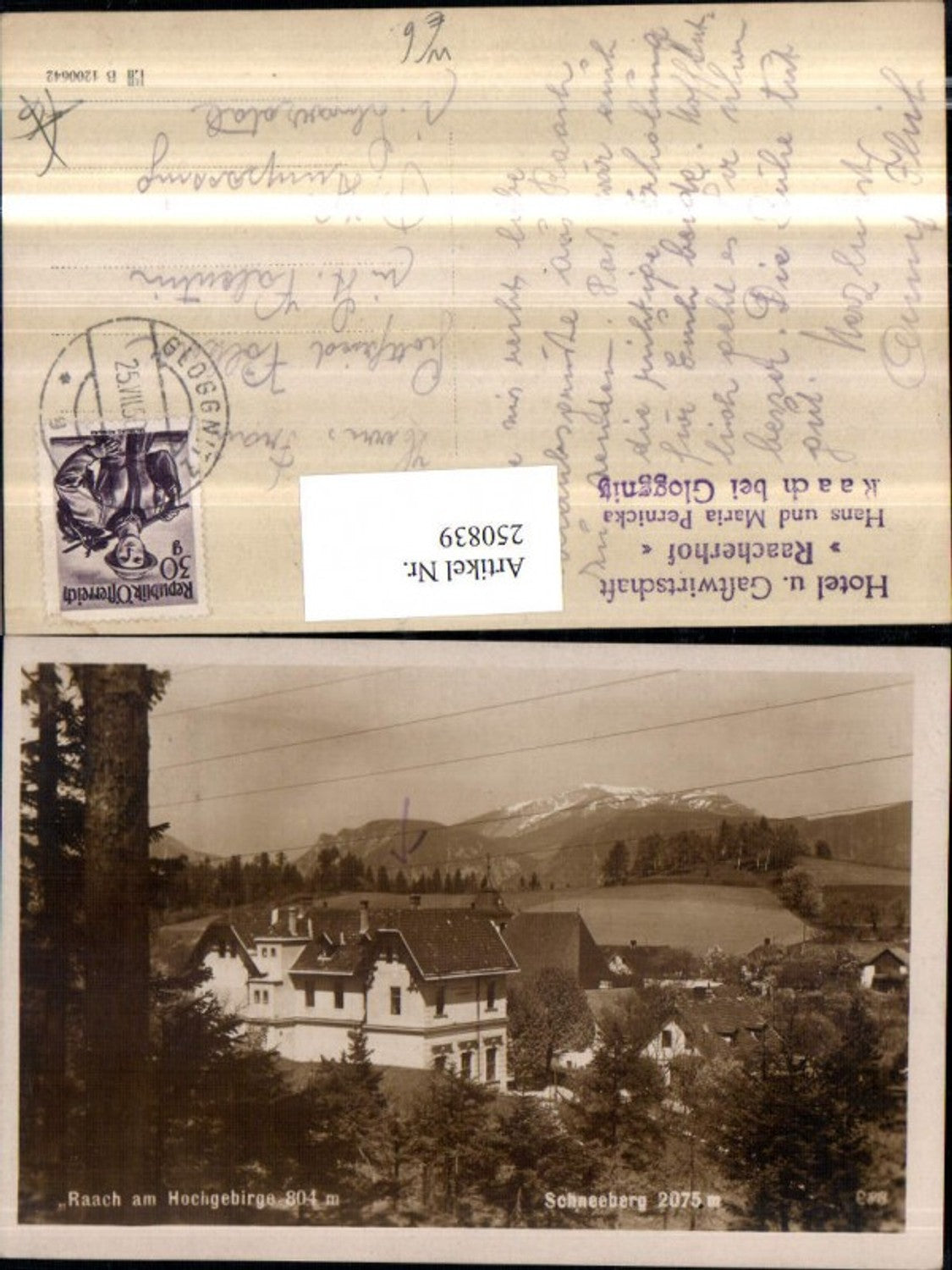 250839,Raach am Hochgebirge b. Gloggnitz Hotel Gasthof Raacherhof Hans u. Maria Pernicka m. Schneeberg