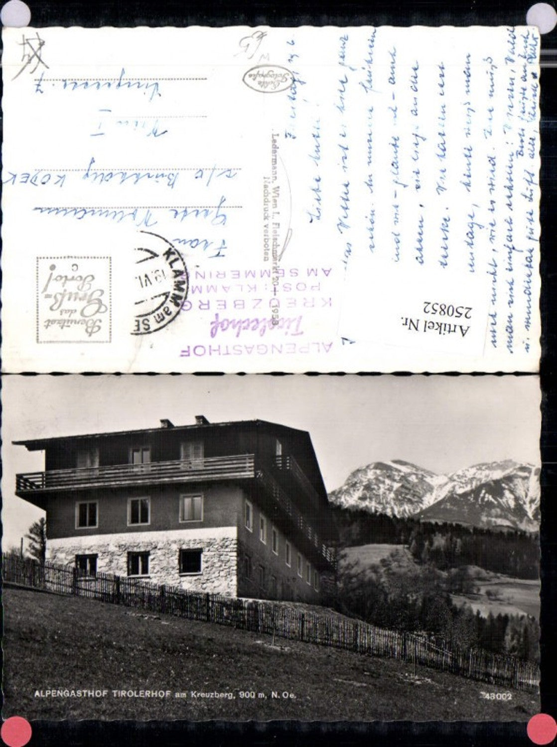 250852,Alpengasthof Tirolerhof am Kreuzberg b. Klamm am Semmering