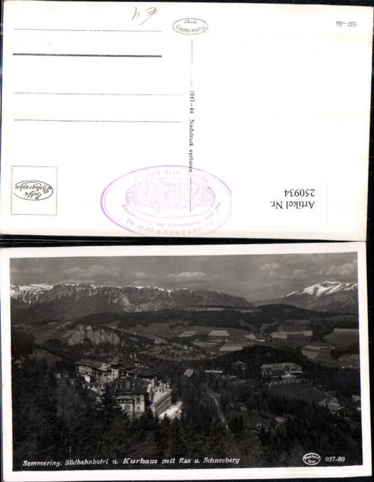 250934,Semmering Südbahnhotel u. Kurhaus m. Rax u. Schneeberg