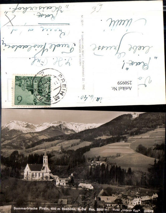 250959,Prein an d. Rax Teilansicht Kirche u. Hotel Unterer Eggl