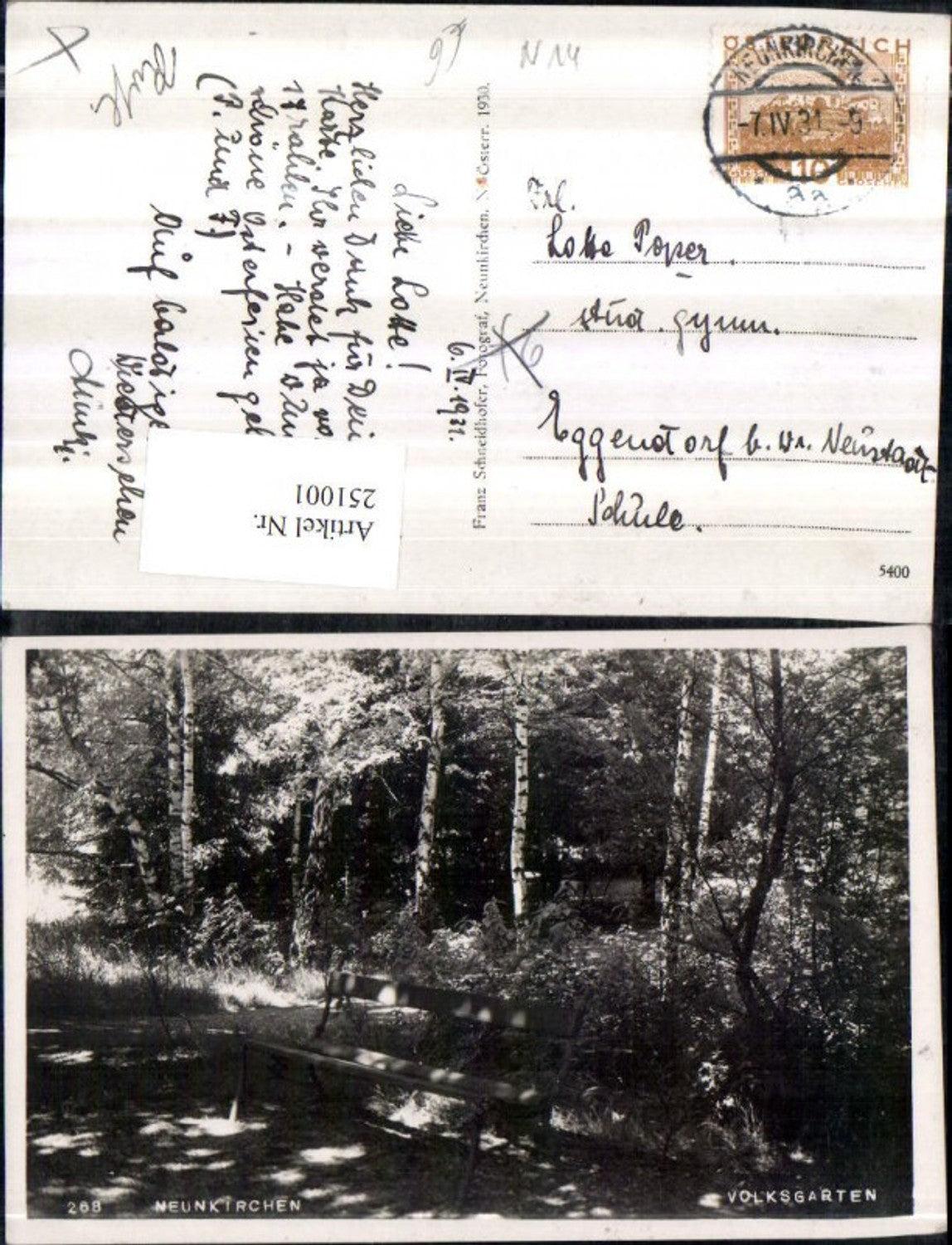 251001,Neunkirchen Volksgarten Partie Holzbank