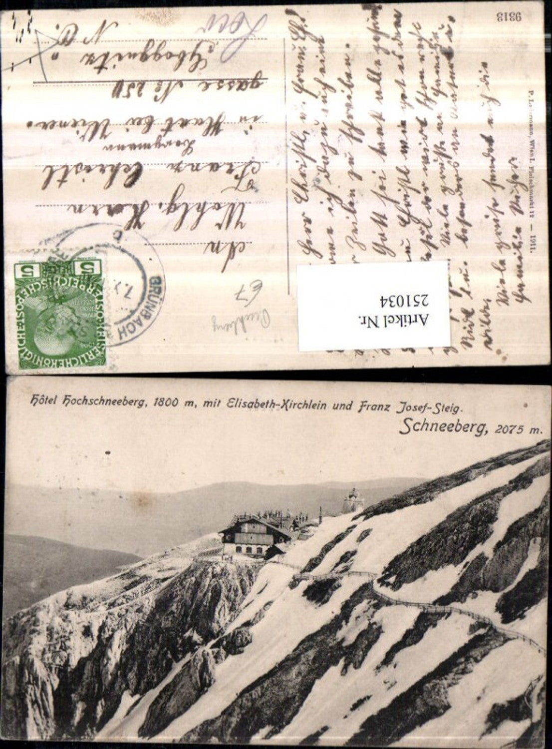 251034,Schneeberg Hotel Hochschneeberg m. Elisabeth-Kirchlein u. Franz Josef-Steig b. Puchberg