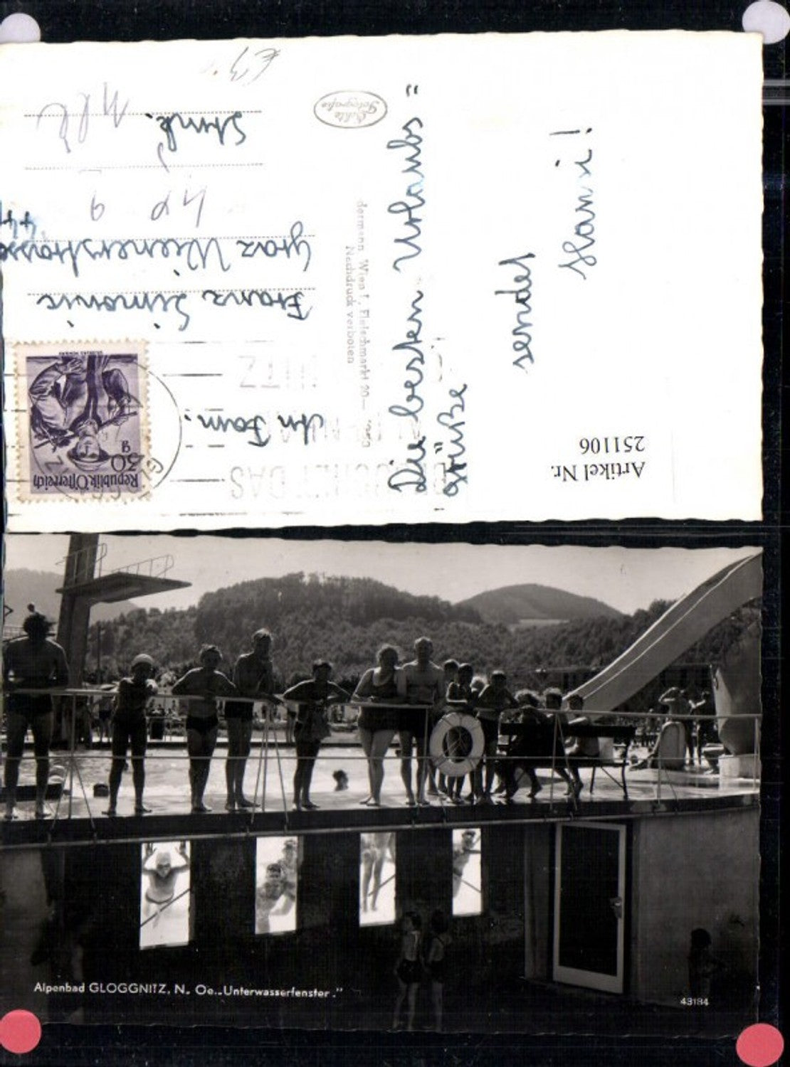 251106,Alpenbad Freibad Schwimmbad Gloggnitz Unterwasserfenster Sprungturm Wasserrutsche