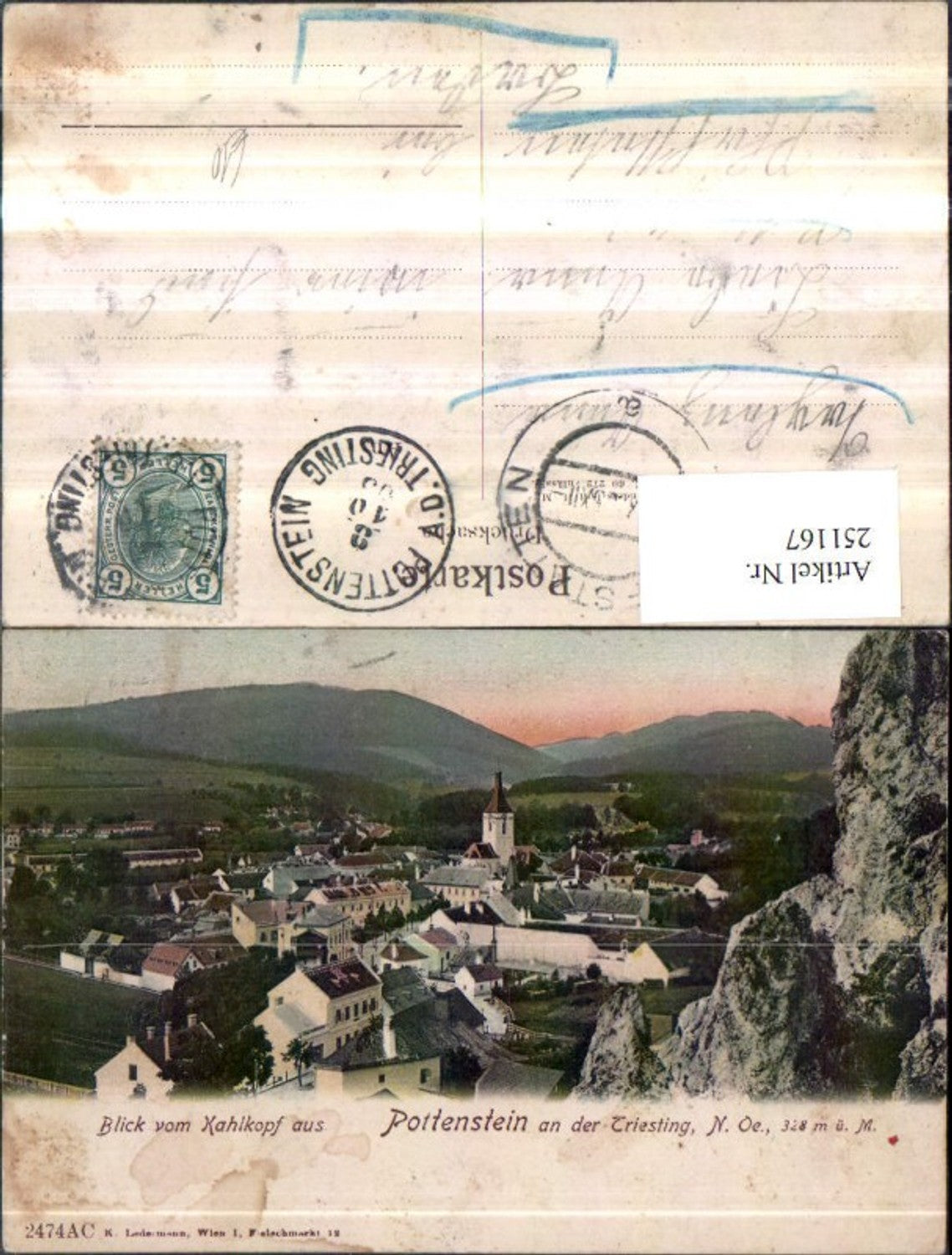 251167,Pottenstein an d. Triesting Totale Blick v. Kahlkopf aus
