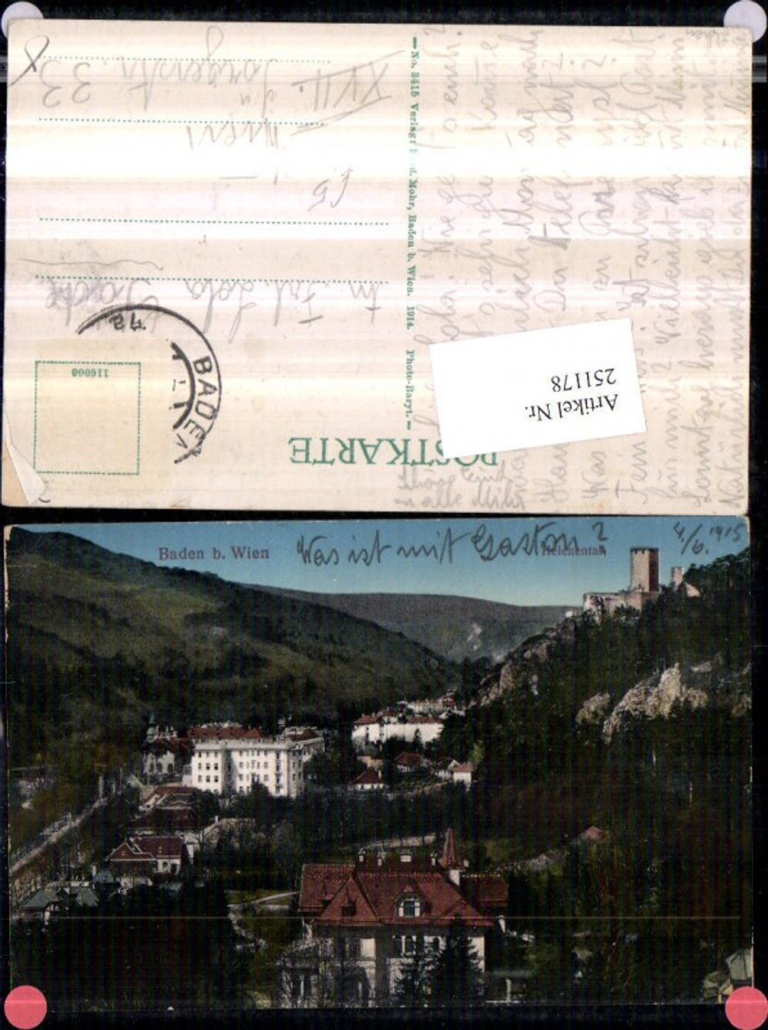 251178,Baden b. Wien Helenental Teilansicht Ruine