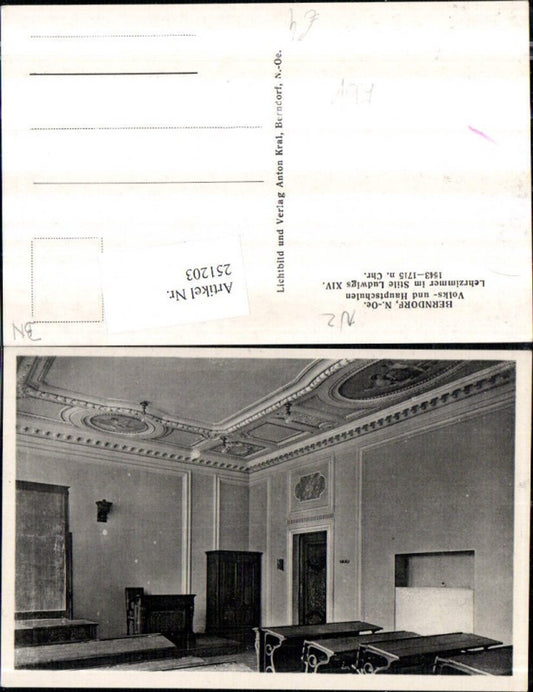 251203,Berndorf Volks- u. Hauptschule Lehrzimmer Schulbänke im Stile Ludwigs 14