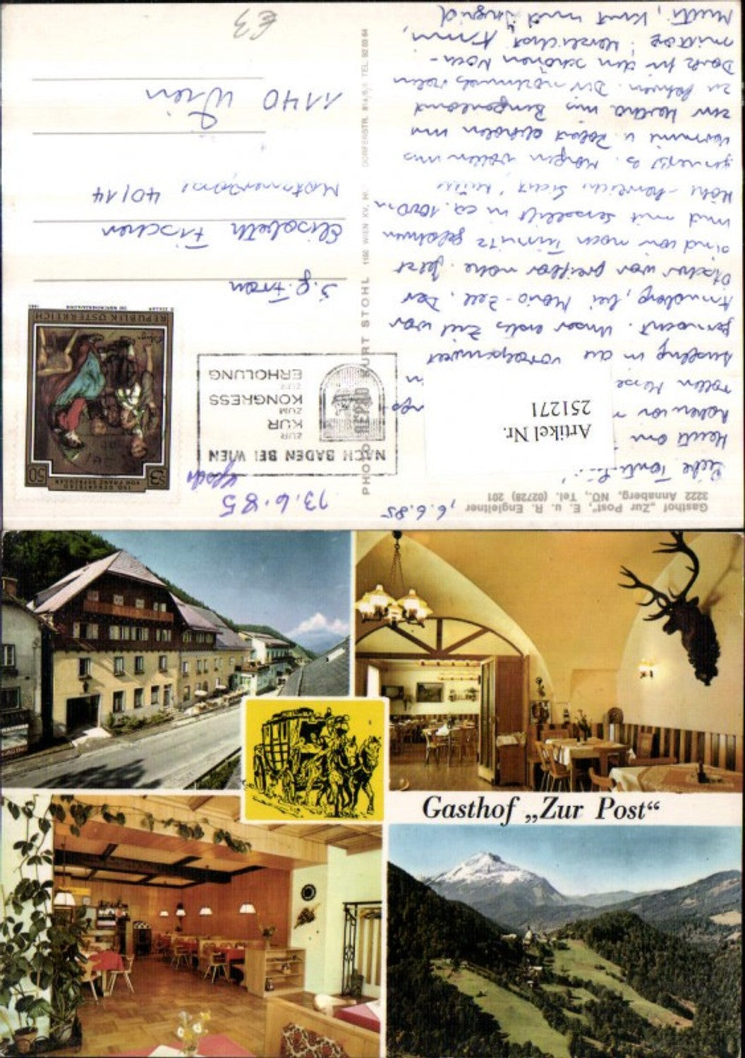 251271,Annaberg Totale Gasthof zur Post Innenansicht Mehrbildkarte Kutsche