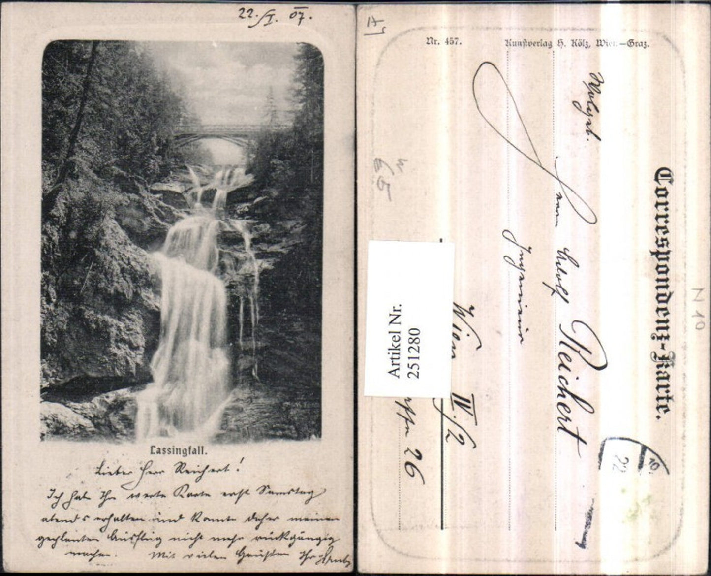 251280,Präge AK Lassingfall Wasserfall b. Brücke b. Wienerbruck