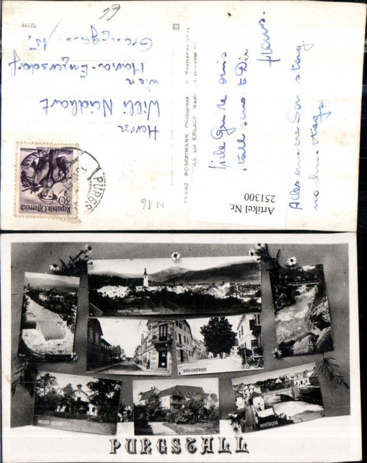 251300,Purgstall Totale Schulgasse Kirchenstraße Schloss Marktbrücke Wasser Heilanstalt Erlauf Mehrbildkarte