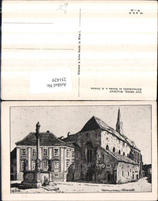 251429,Künstler AK Ulf Seidl Wachau Körnermarkt in Krems an d. Donau Kirche Brunnen Säule