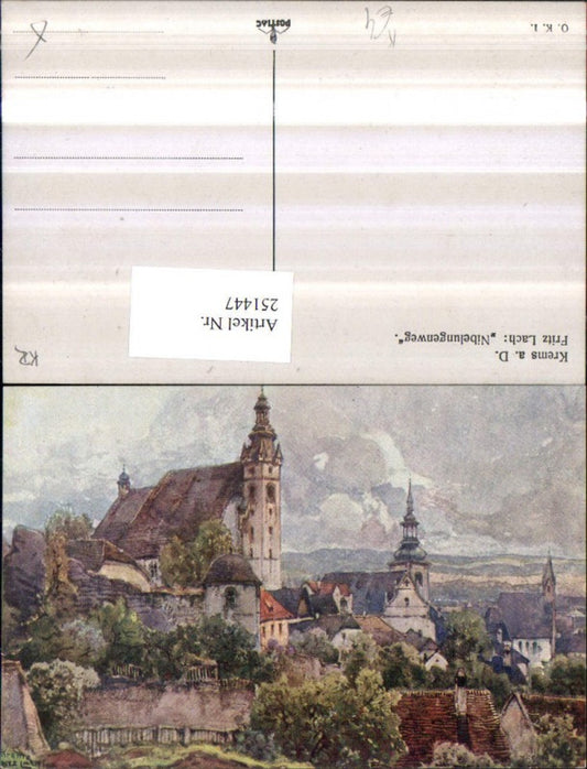 251447,Künstler AK Fritz Lach Nibelungenweg Krems an d. Donau Teilansicht Kirche
