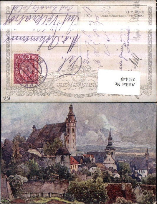 251449,Künstler AK Fritz Lach Nibelungenweg Krems an d. Donau Teilansicht Kirchen pub Kilophot