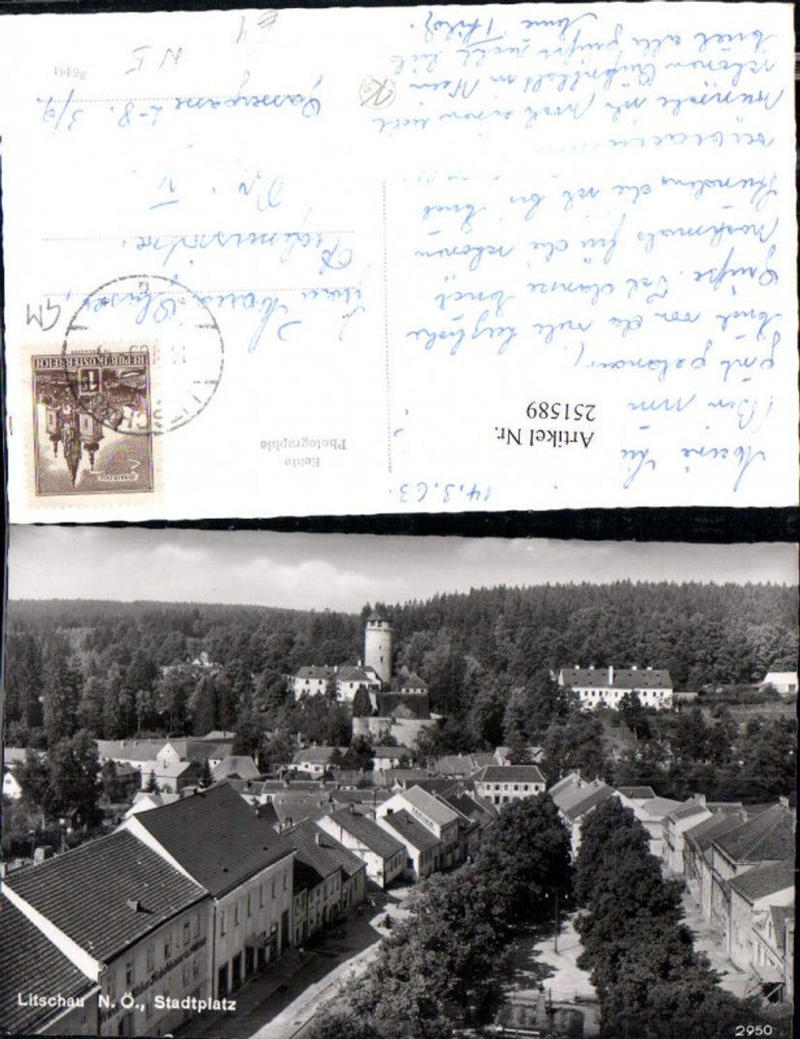 251589,Litschau Teilansicht Stadtplatz Kaufhaus Turm