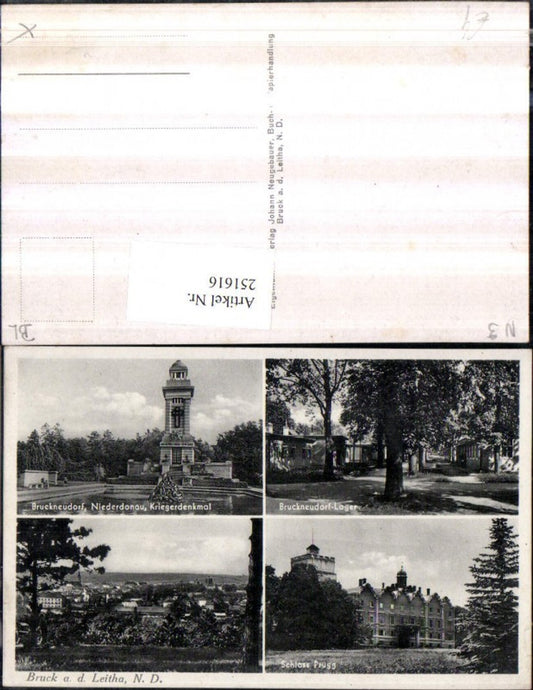 251616,Bruck an d. Leitha Totale Schloss Prugg Bruckneudorf Lager u. Kriegerdenkmal Mehrbildkarte