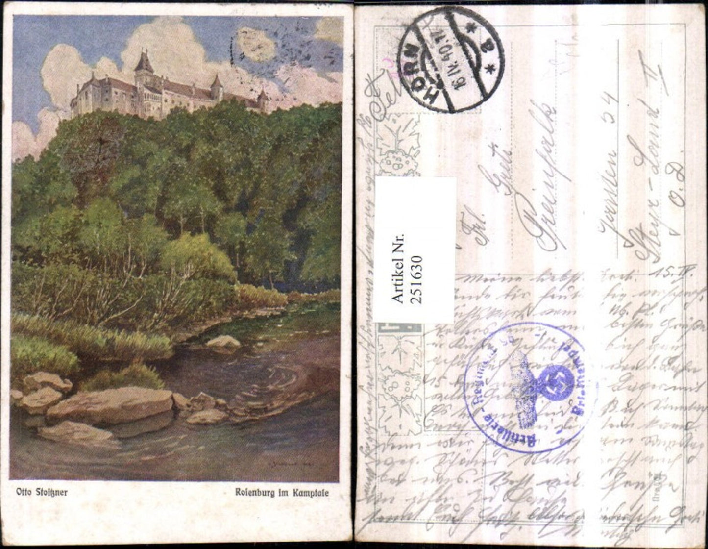 251630,Künstler AK Otto Stoitzner Schloss Rosenburg im Kamptale Feldpost Artillerie Regiment 96