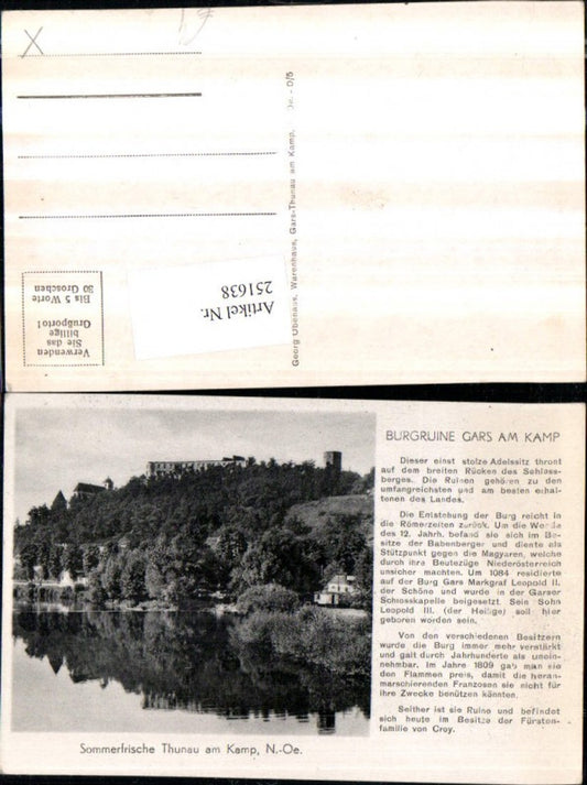 251638,Thunau am Kamp Burgruine Ruine Gars am Kamp Text