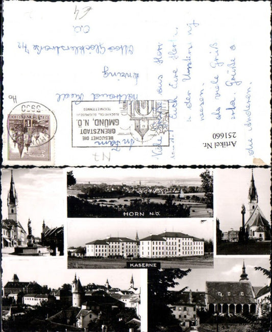 251660,Horn Totale Hauptplatz Kirche Mariensäule Kaserne Mehrbildkarte