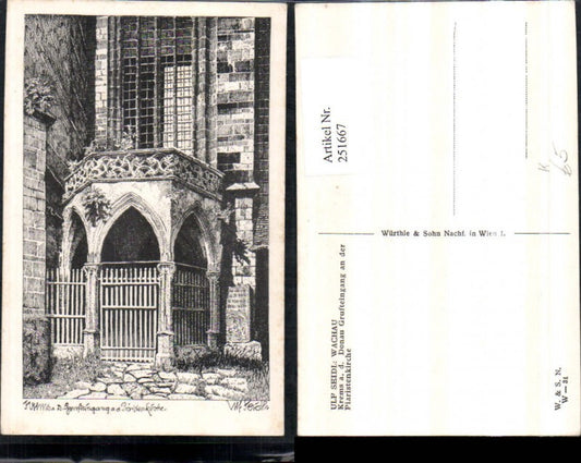 251667,Künstler AK Ulf Seidl Krems an d. Donau Grufteingang an d. Piaristenkirche