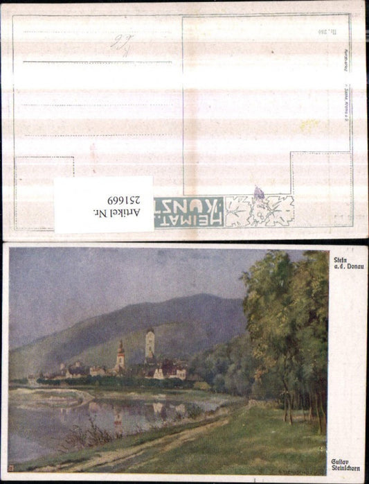 251669,Künstler AK Gustav Steinschorn Stein an d. Donau Teilansicht Partie