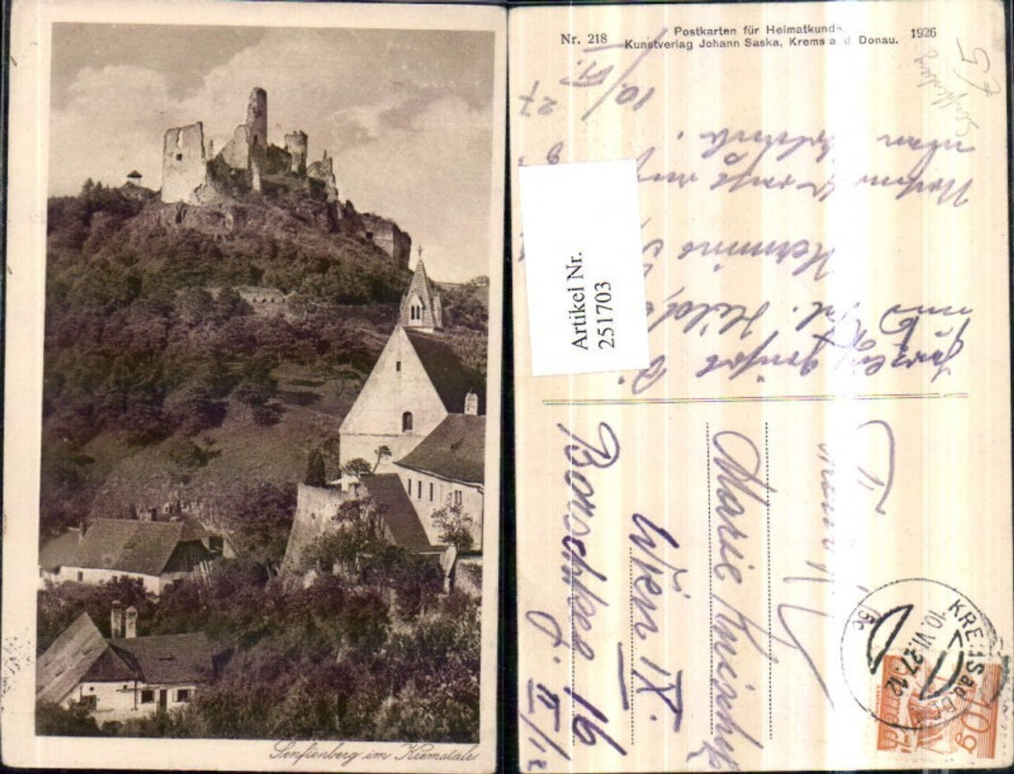 251703,Senftenberg im Kremstale Kirche u. Ruine