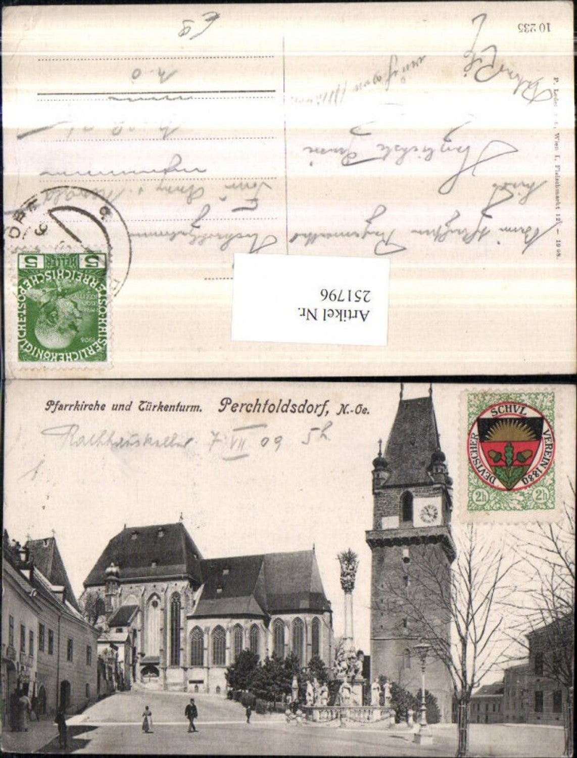 251796,Perchtoldsdorf Pfarrkirche Kirche u. Türkenturm Dreifaltigkeitssäule