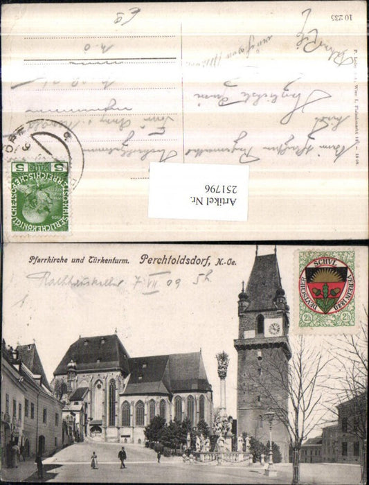 251796,Perchtoldsdorf Pfarrkirche Kirche u. Türkenturm Dreifaltigkeitssäule