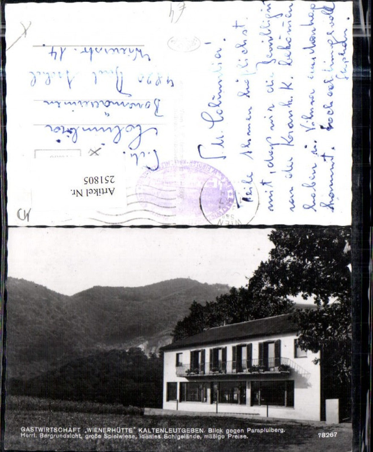 251805,Kaltenleutgeben Gastwirtschaft Wienerhütte Blick geg. Parapluiberg