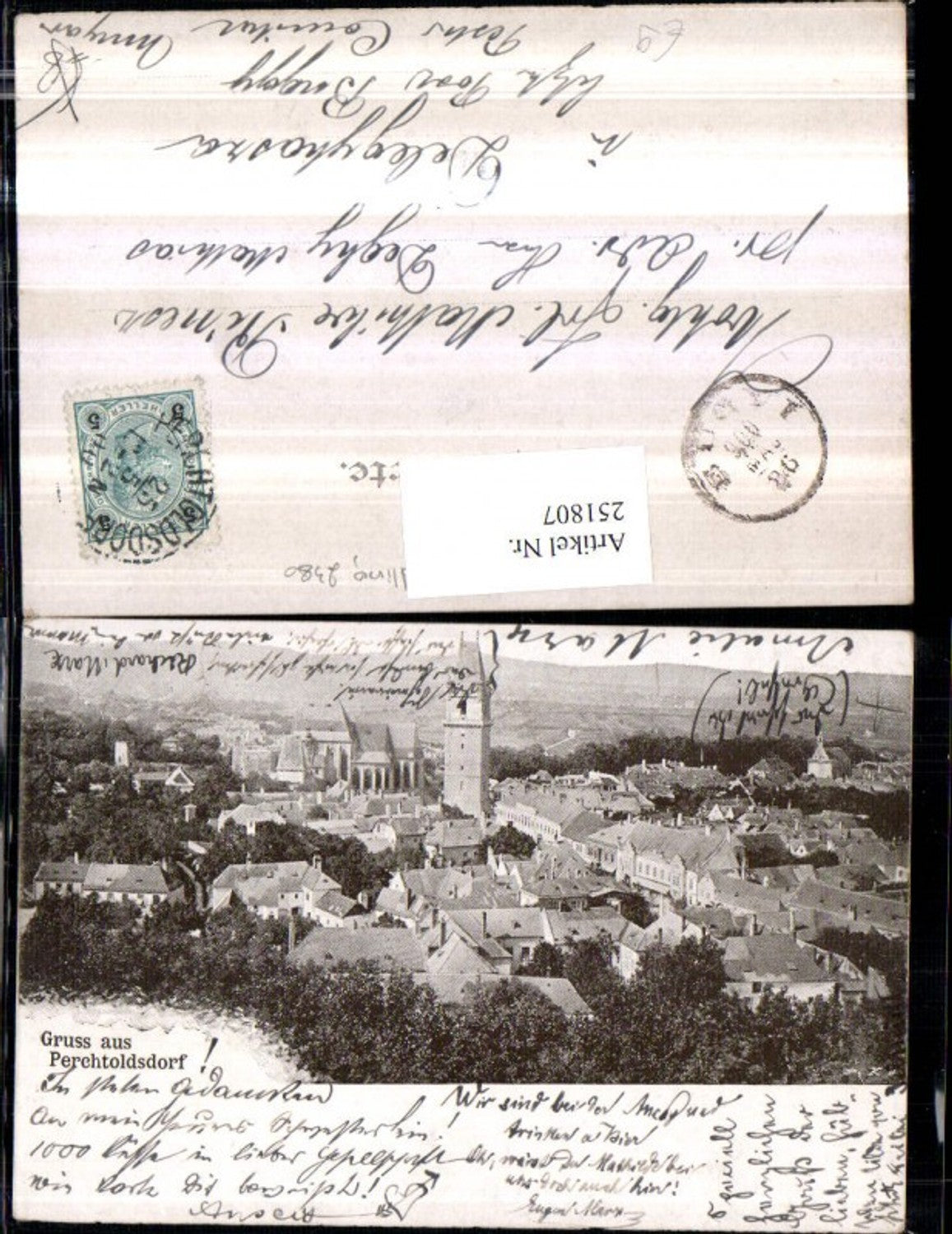 251807,Gruß aus Perchtoldsdorf Totale Stadtturm