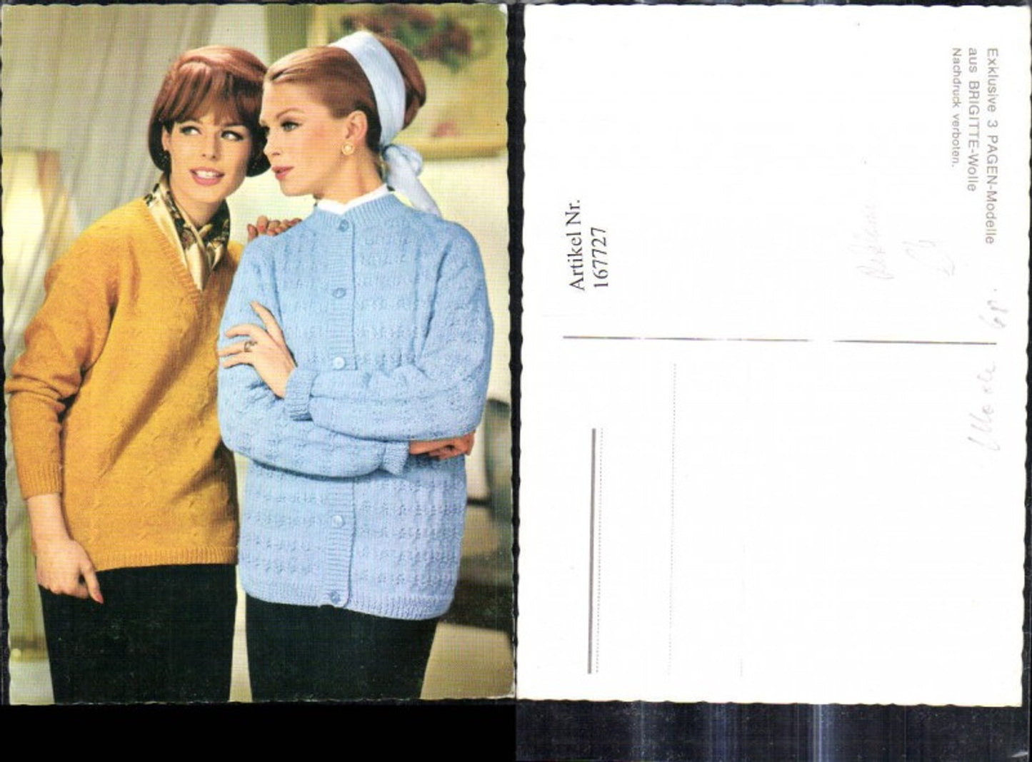 167727,Reklame 3 Pagen Modelle a. Brigitte Wolle Frauen Mode Strickmode