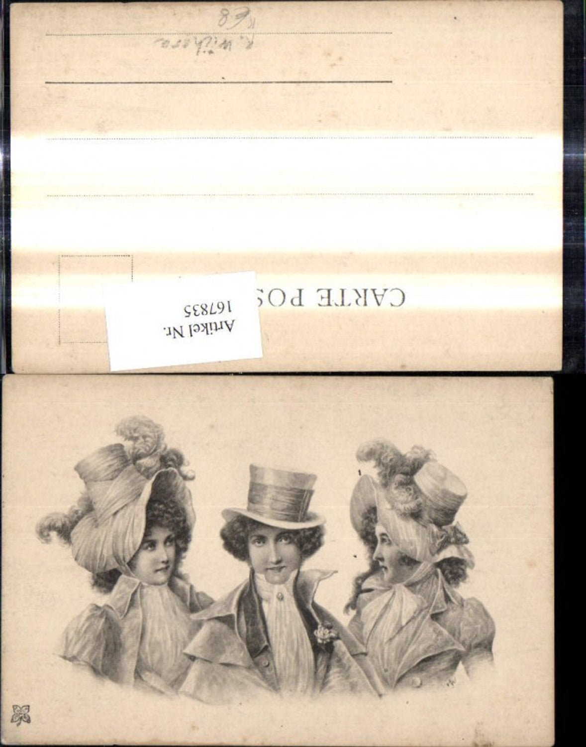 167835,Künstler Ak R. Wichera Jugendstil Art nouveau Frauen u. Mann Mode Hut Hutmode