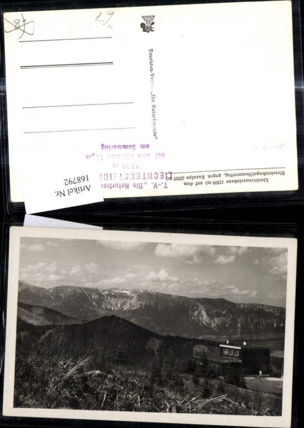 168792,Liechtensteinhaus a. d. Hirschenkogel Semmering geg. Raxalpe