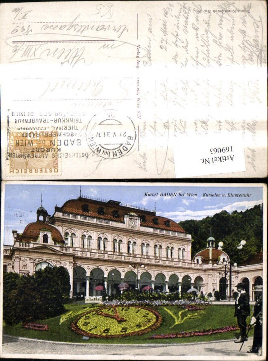 169063,Künstler Ak Baden b. Wien Kursalon u. Blumenuhr