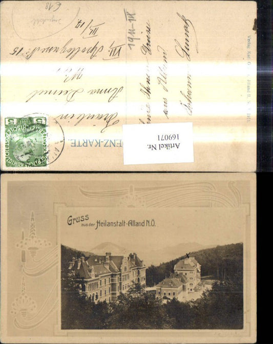 169071,Jugendstil Art nouveau Gruß a. d. Heilanstalt Alland Passepartout Ornament