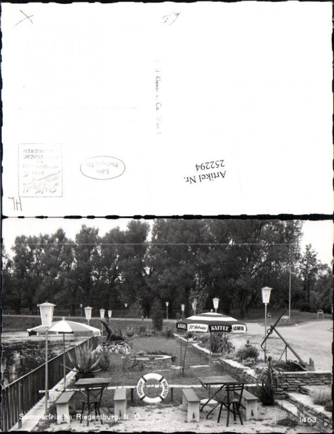 252294,Riegersburg Seebad Gasthof Buresch Schwimmreifen Terrasse Frosch Skulptur