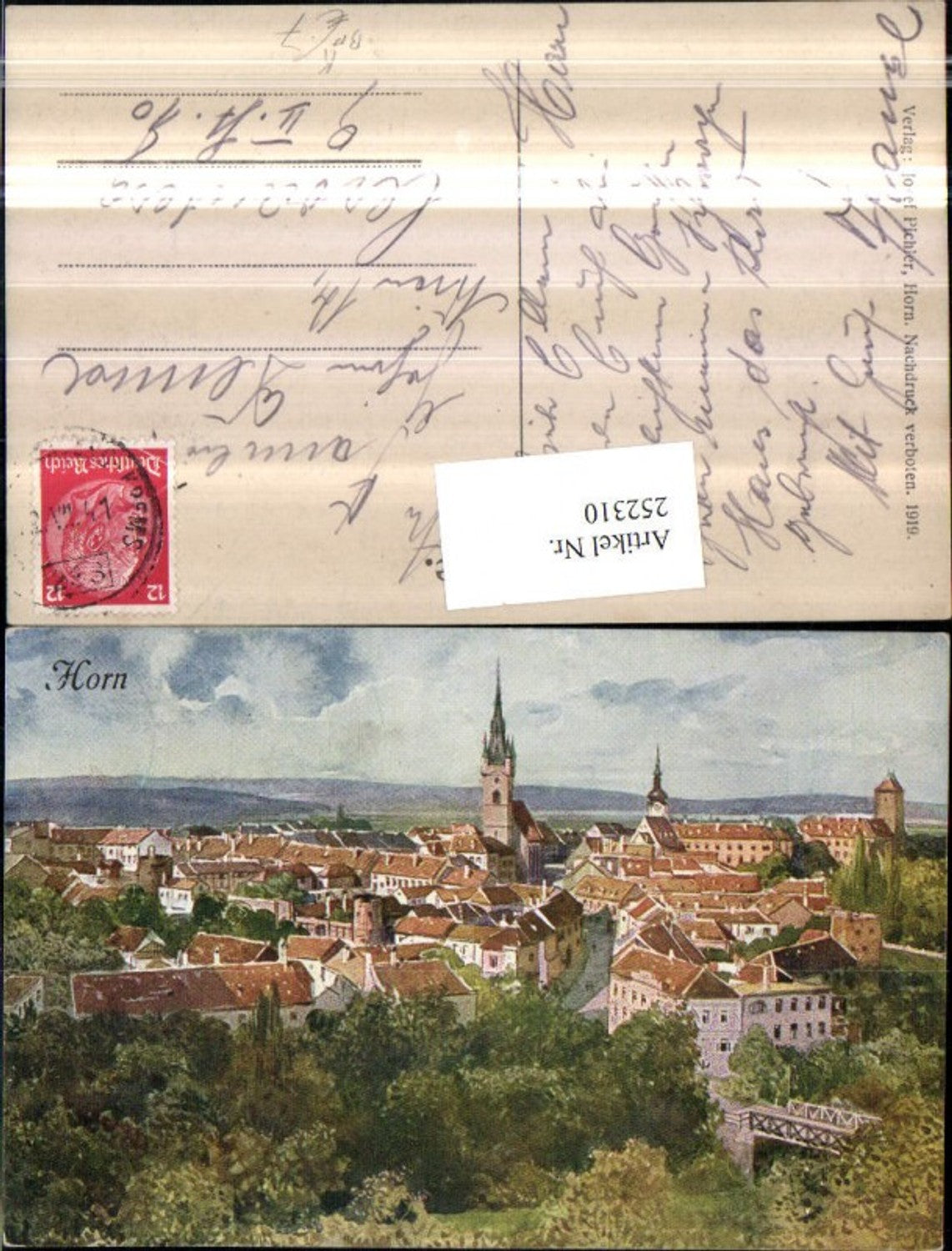 252310,Künstler AK Horn Totale Kirche Bahnpost Zug 233