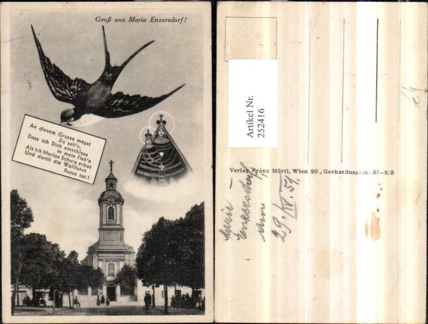 252416,Gruß aus Maria Enzersdorf Kirche Gnadenbild Schwalbe Text Spruch