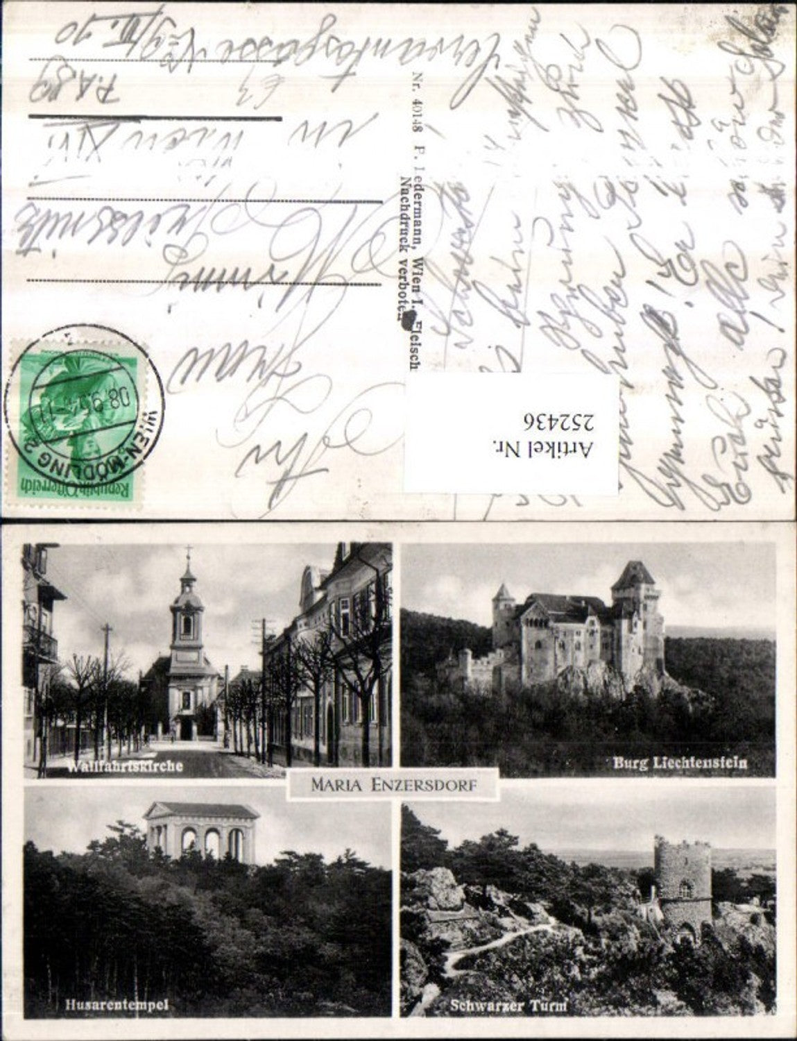 252436,Maria Enzersdorf Kirche Husarentempel Schwarzer Turm u. Burg Liechtenstein Mehrbildkarte