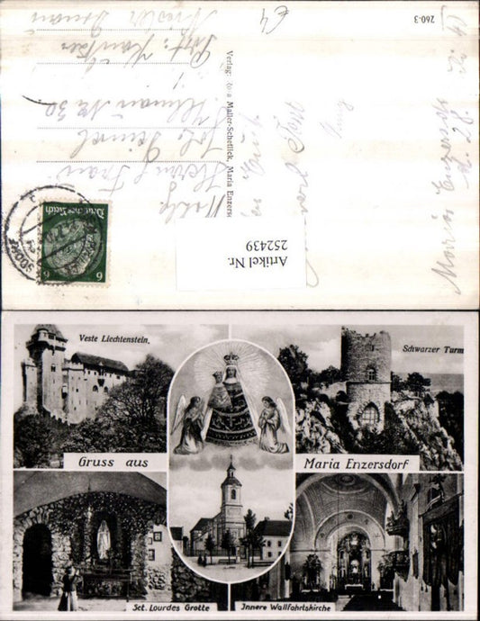 252439,Maria Enzersdorf Kirche Innenansicht Gnadenbild Schwarzer Turm Burg Liechtenstein u. Sct. Lurdes Grotte Mehrbildk