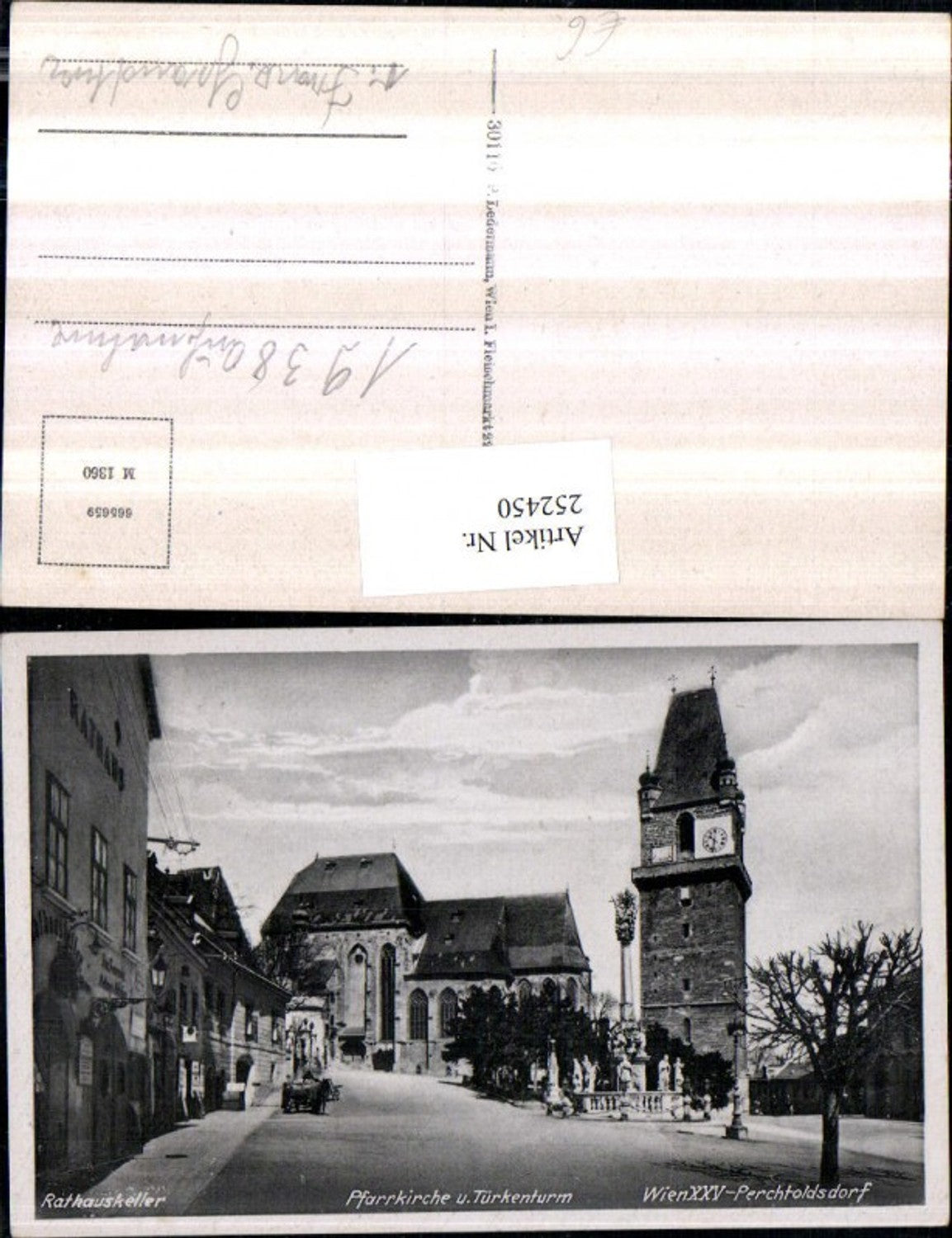 252450,Perchtoldsdorf Rathauskeller Pfarrkriche u. Türkenturm Pestsäule