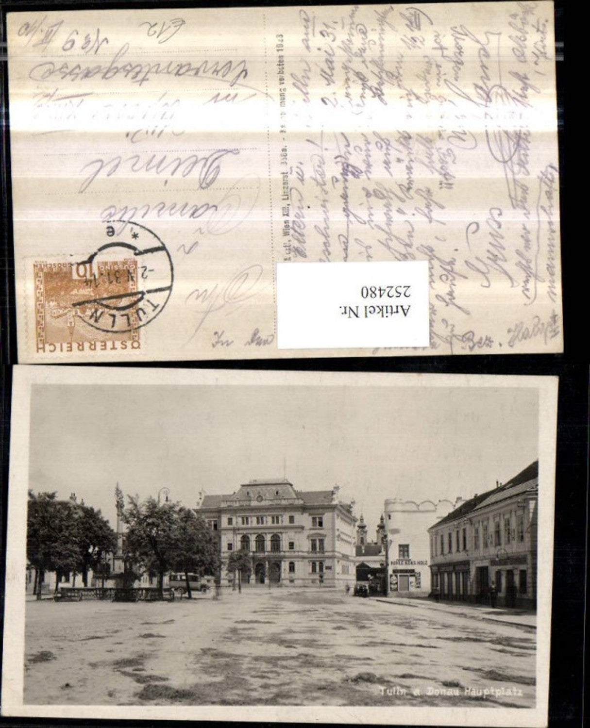 252480,Tulln an d. Donau Hauptplatz Platz Rathaus Pestsäule Geschäfte Kohle Koks Holz