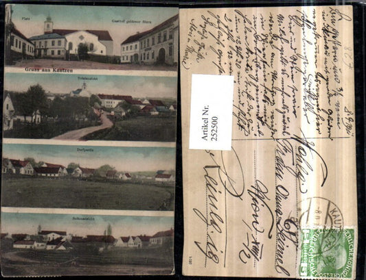 252500,Gruß aus Kautzen Totale Teilansichten Kirche Gasthof goldener Stern Mehrbildkarte