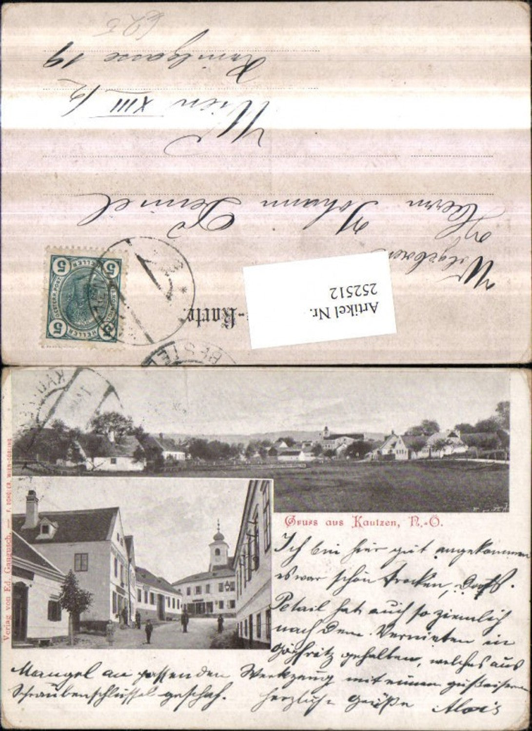 252512,Gruß aus Kautzen Totale Platz Kirchenturm Straßenansicht Mehrbildkarte